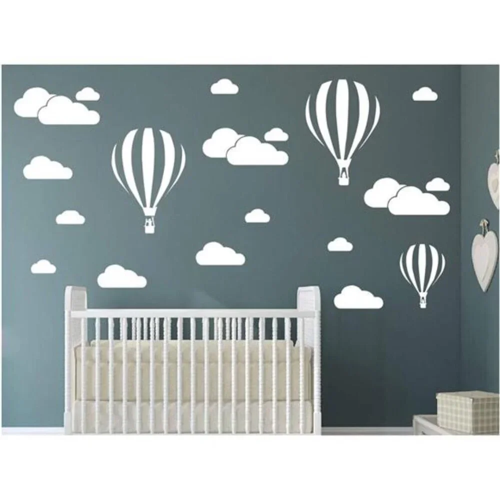 White Clouds & Hot Air Balloons Nursery Kids Childs Room Vinyl Wall Art Sticker
